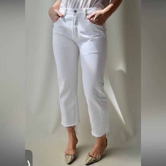 Levi’s 501 25x28 Slim Taper Light Wash Distressed Cut Off Button Fly Crop - Picture 3 of 14